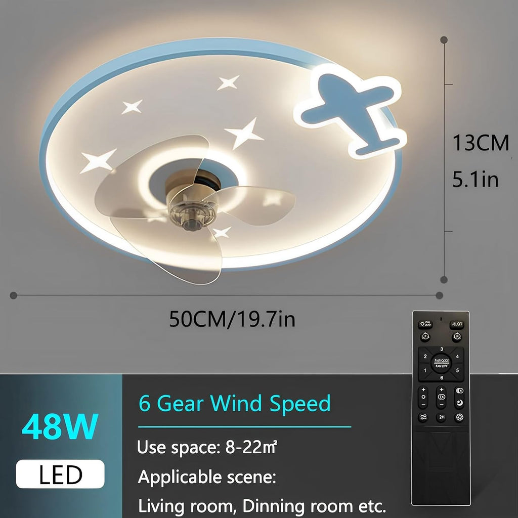 Indoor Mute Ceiling Fans with Lights Dimmable LED Ceiling Light with Fan Remote 6 Speeds Ceiling Fan for Study Room Bedroom Low Profile Blue Ceiling Fan Lights