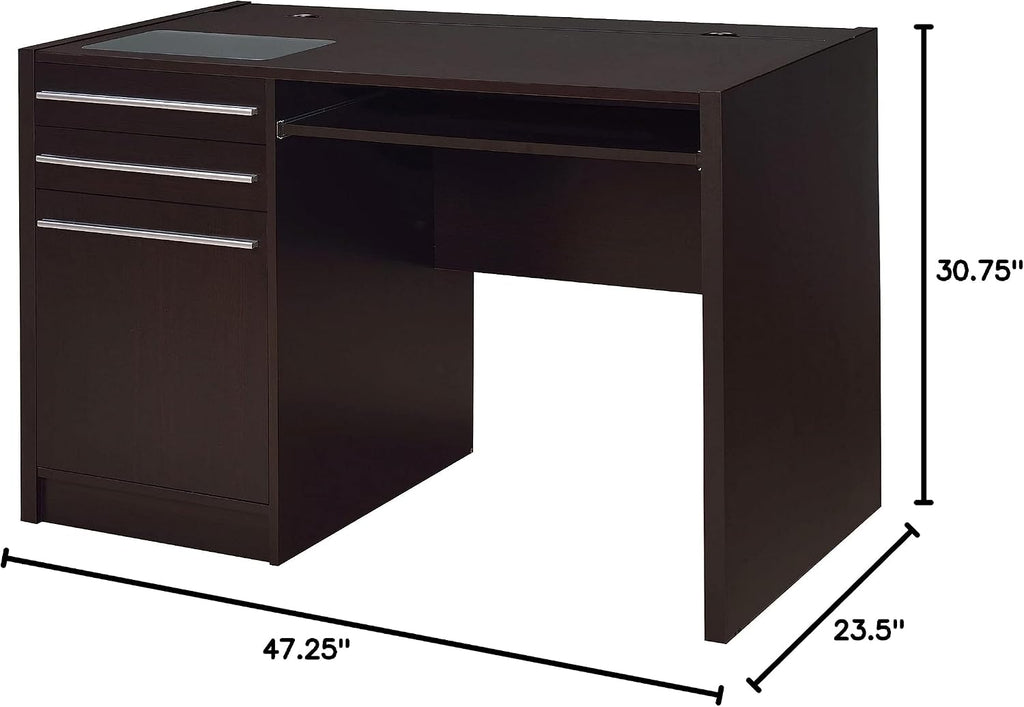 Coaster Home Furnishings - Halston - Engineered Wood - 47-Inch Computer Desk with Drawers, Door Cabinet & Lift-Top Storage, Tempered Glass Top, Contemporary Style - Home Office - Cappuccino - 800702