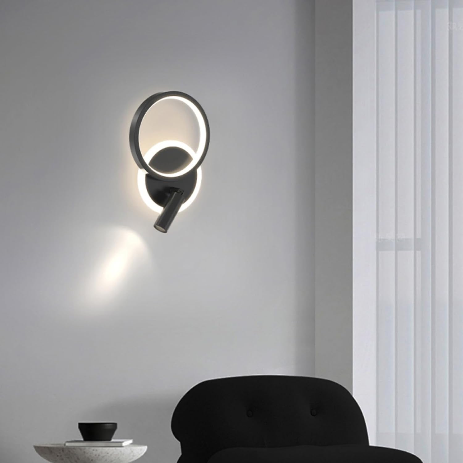 Wall Lamps Lights LED Indoor with Remote Control Dimming with Adjustable Spotlight Aluminium Acrylic for Living Room Bedroom (Black)