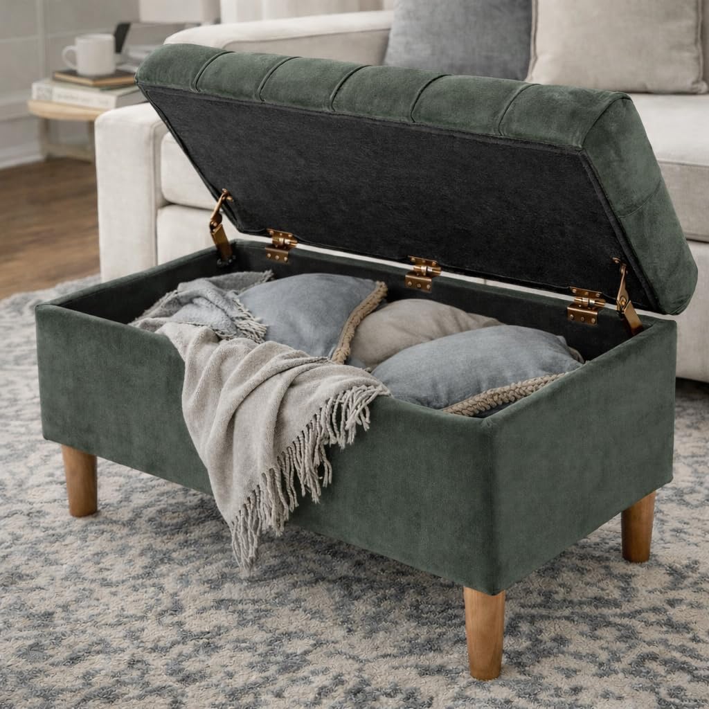 HomePop 40' Ainsley Button Tufted Storage Bench - Loden Green Velvet