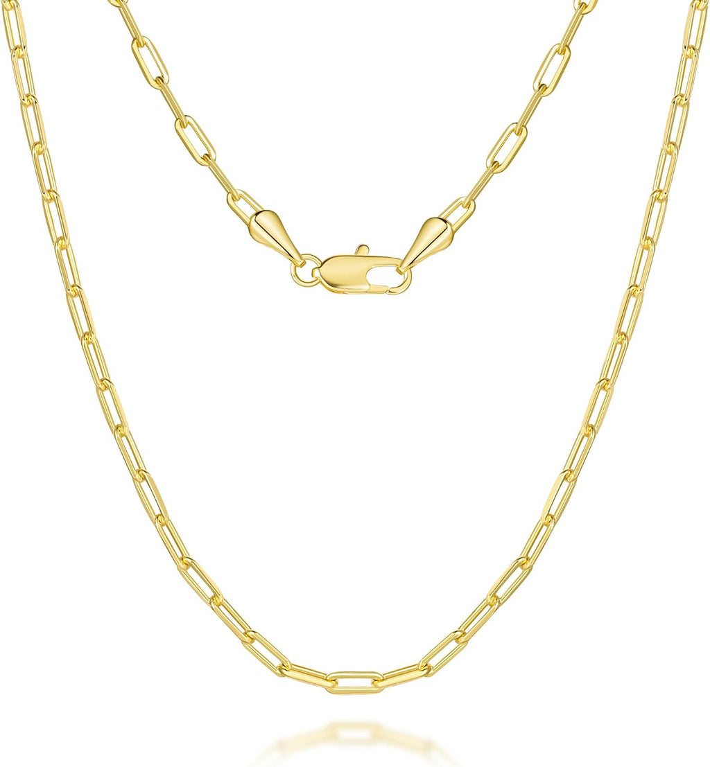 Paperclip Chain Necklace 14K Gold Necklace for Women 3mm Gold Chains Necklaces for Women & Men Non Tarnish Chain 16-26 Inches