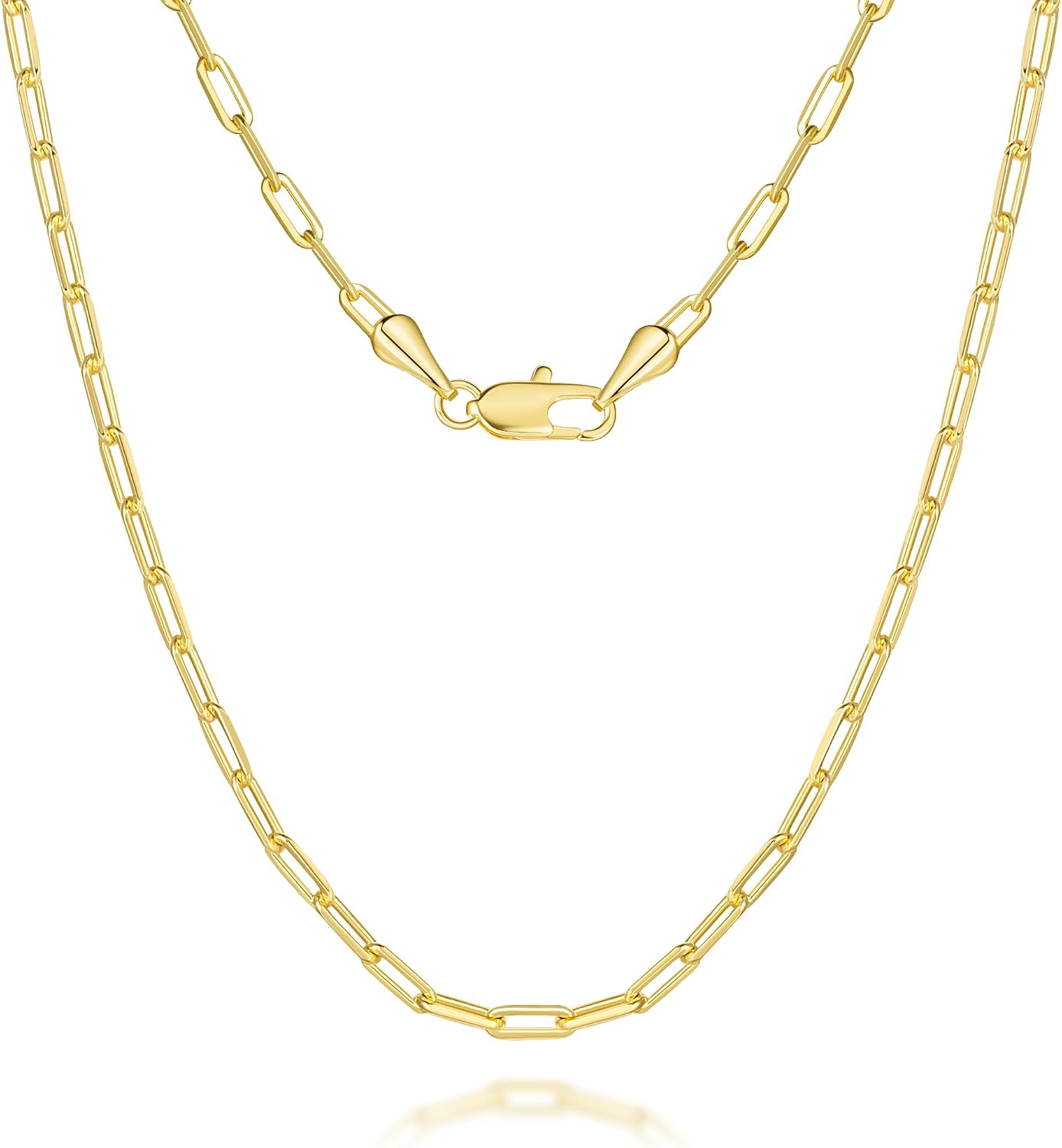 Paperclip Chain Necklace 14K Gold Necklace for Women 3mm Gold Chains Necklaces for Women & Men Non Tarnish Chain 16-26 Inches