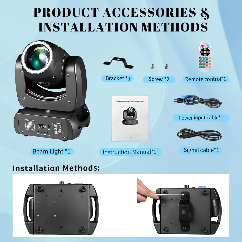 MINGJIE Moving Head Light, 120W Professional DJ Led Stage Light, Beam Spotlight 110000Lux with 8 Gobos & 8 Colors, DMX512 & Sound Activated & Remote Control for Club, Disco, Party,Bar, Show（2PCS）