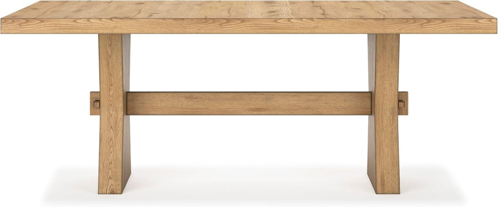 Signature Design by Ashley Galliden Farmhouse Dining Table with Extra-Thick Tabletop and Trestle Base, Light Brown