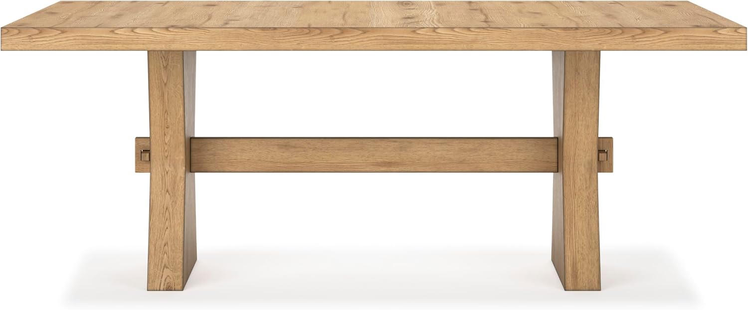 Signature Design by Ashley Galliden Farmhouse Dining Table with Extra-Thick Tabletop and Trestle Base, Light Brown