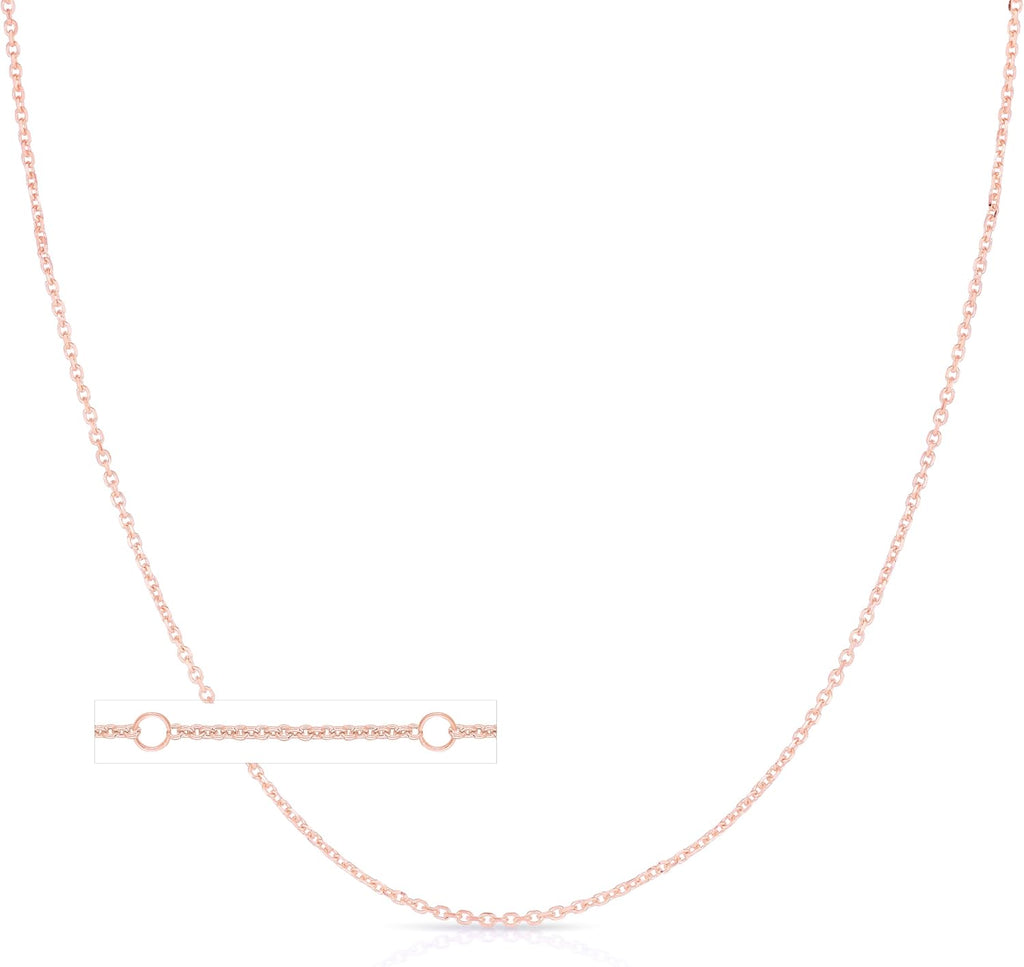 Floreo 14k Yellow Gold, White Gold, or Rose Gold 0.97mm Double Extendable Solid Classic Cable Chain Adjustable Necklace, 16' - 17' - 18 Inch