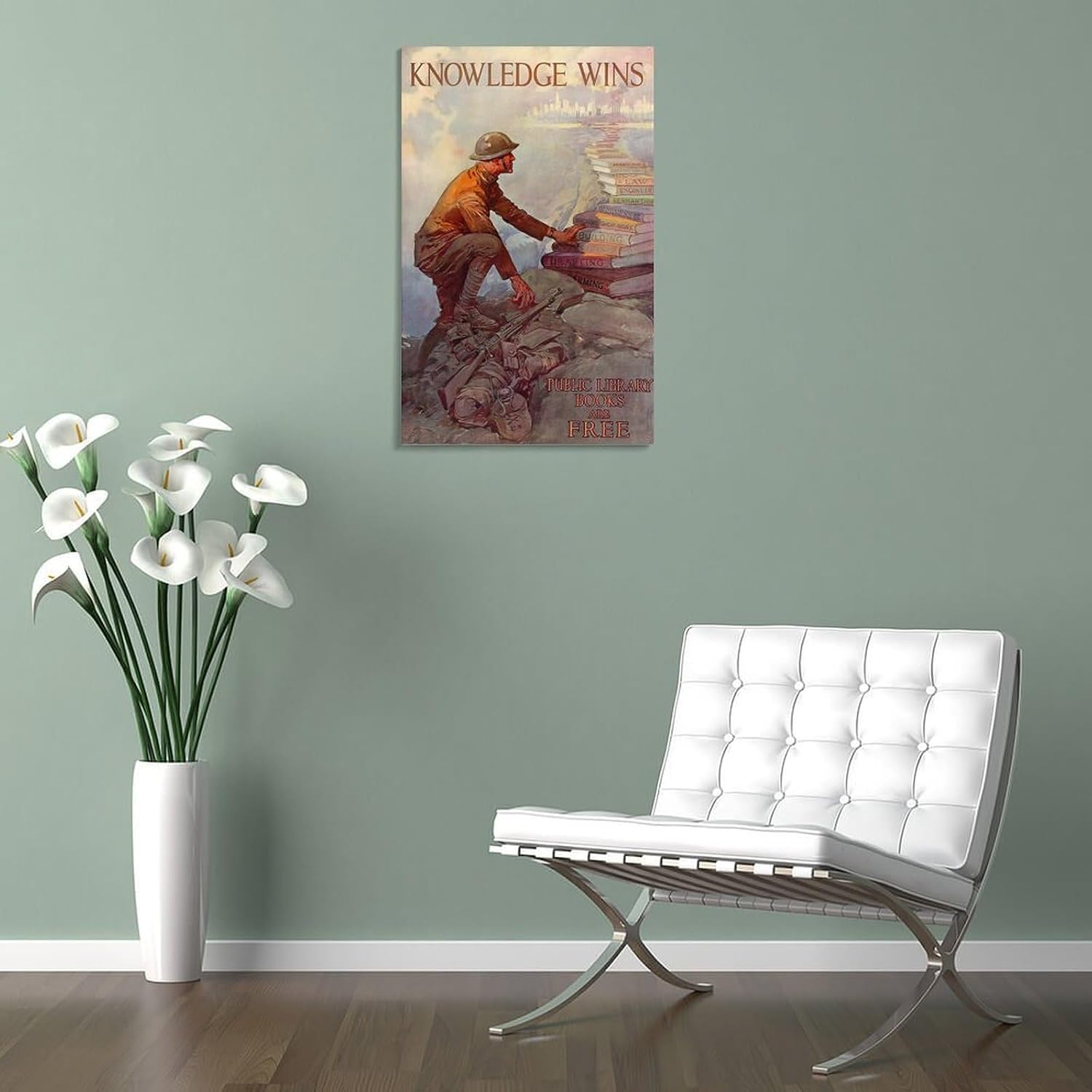 Knowledge Wins - Public Library Books - 1918 - World War I - Propaganda Poster Canvas Printing Wall Decoration Art For Room Aesthetics And Decoration 20x30inch(50x75cm)