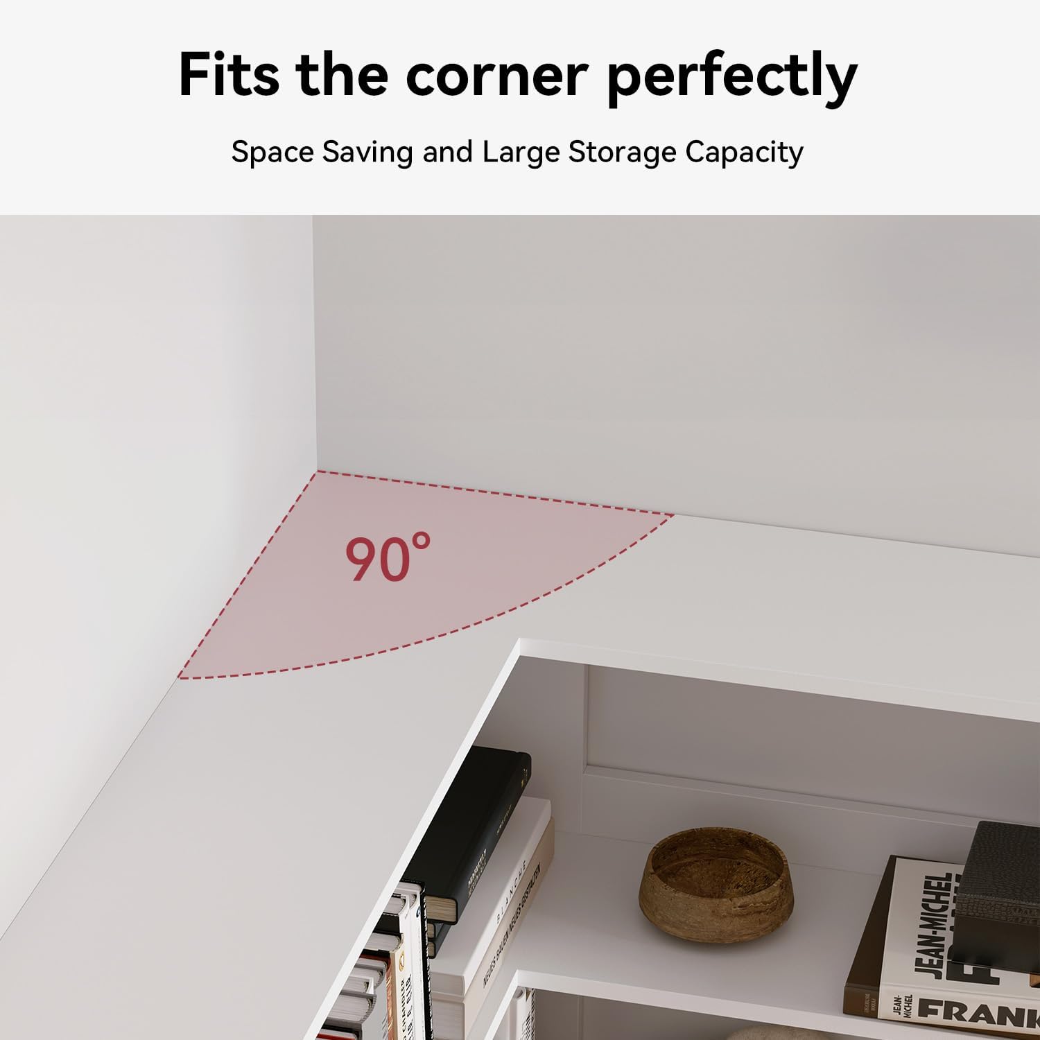 Corner Bookshelf, Freestanding L Shaped Display Shelf, 6 Tiers Bookcase with Baffles, Wooden Bookcase with Storage Organizer for Home Office, Living Room, Bedroom (23.6')