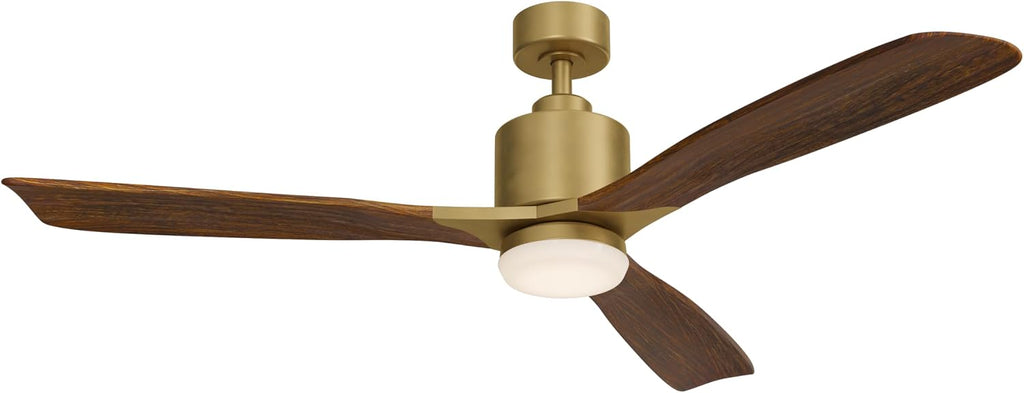 Kichler Ridley II 52' Ceiling Fan and Light Kit in Natural Brass, 3-Blade LED Ceiling Fan in Cherry Finish, 3000K, (52' W x 14.5' H), 300027NBR