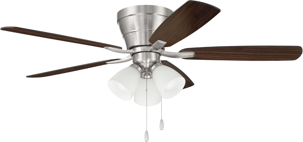 Craftmade 52' Wheeler Indoor Flush Mount 5 Blade Brushed Polished Nickel Finish Ceiling Fan with Optional 3-Light Kit