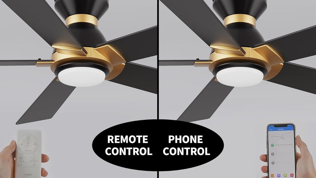 Carro Smart Ceiling Fans with Lights Flush Mount 52', 3 Light Colors Dimmable, 10 Speeds DC Ceiling Fan with Remote, Outdoor, Compatible with Alexa, Siri & Google Home, Black Gold