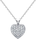 14k White Gold Love Heart CZ Pendant with 1.1mm Cable Chain Necklace