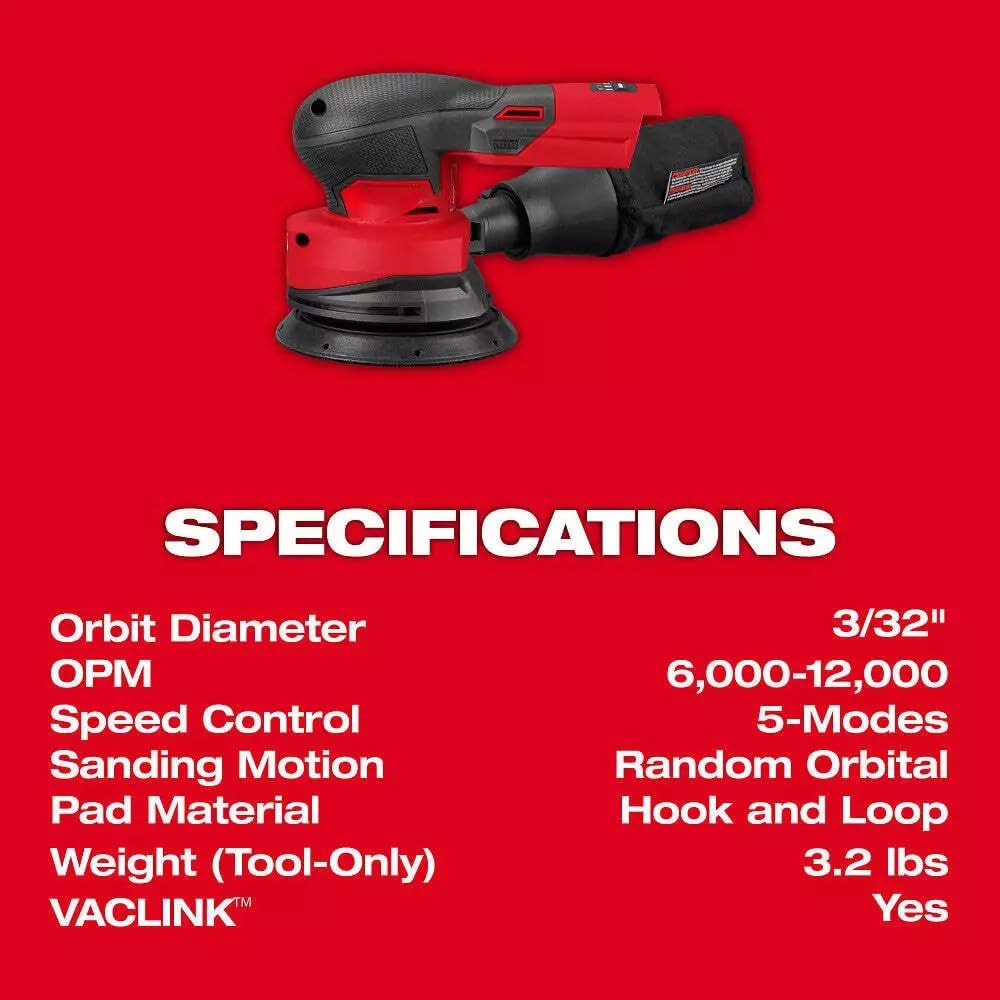 Electric Sander Fits Miwaukee 2837-20 18V 5' Orbital Sander, Small Sander, Sander Tool -Tool Only