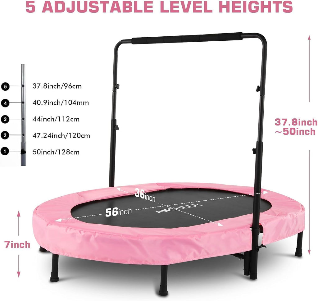 ANCHEER Trampoline for Kids, Toddler Trampoline Indoor Sports and Outdoor Games 56' Kids Rebounder 220LBS Capacity with Adjustable Safety Handrail Foldable Jumper for Boys and Girls