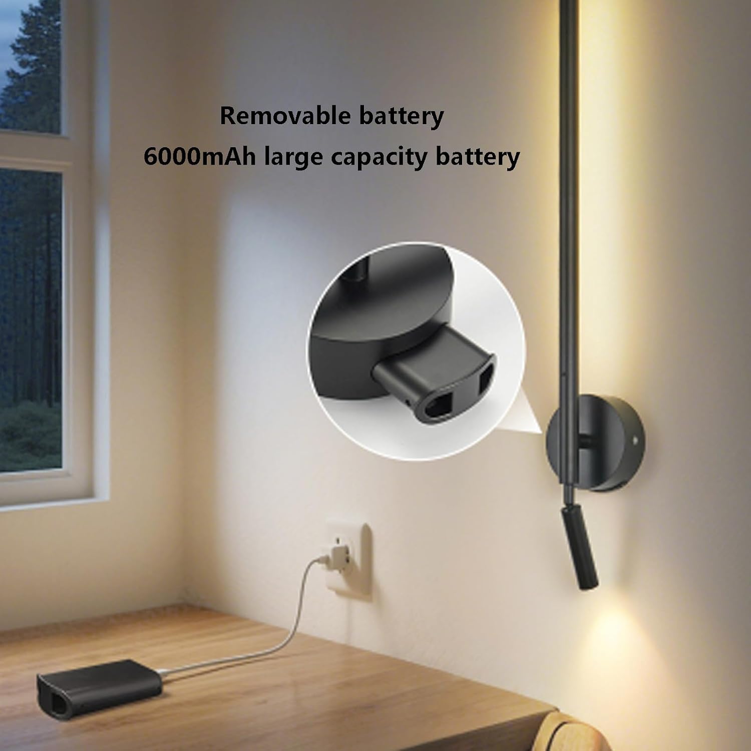 LED Wall Light Indoor with Remote Control Dimming Wall Lamp USB Rechargeable Wall Sconce with 90° + 350° Rotation Spotlight Wall Aluminium for Bedroom Living Room