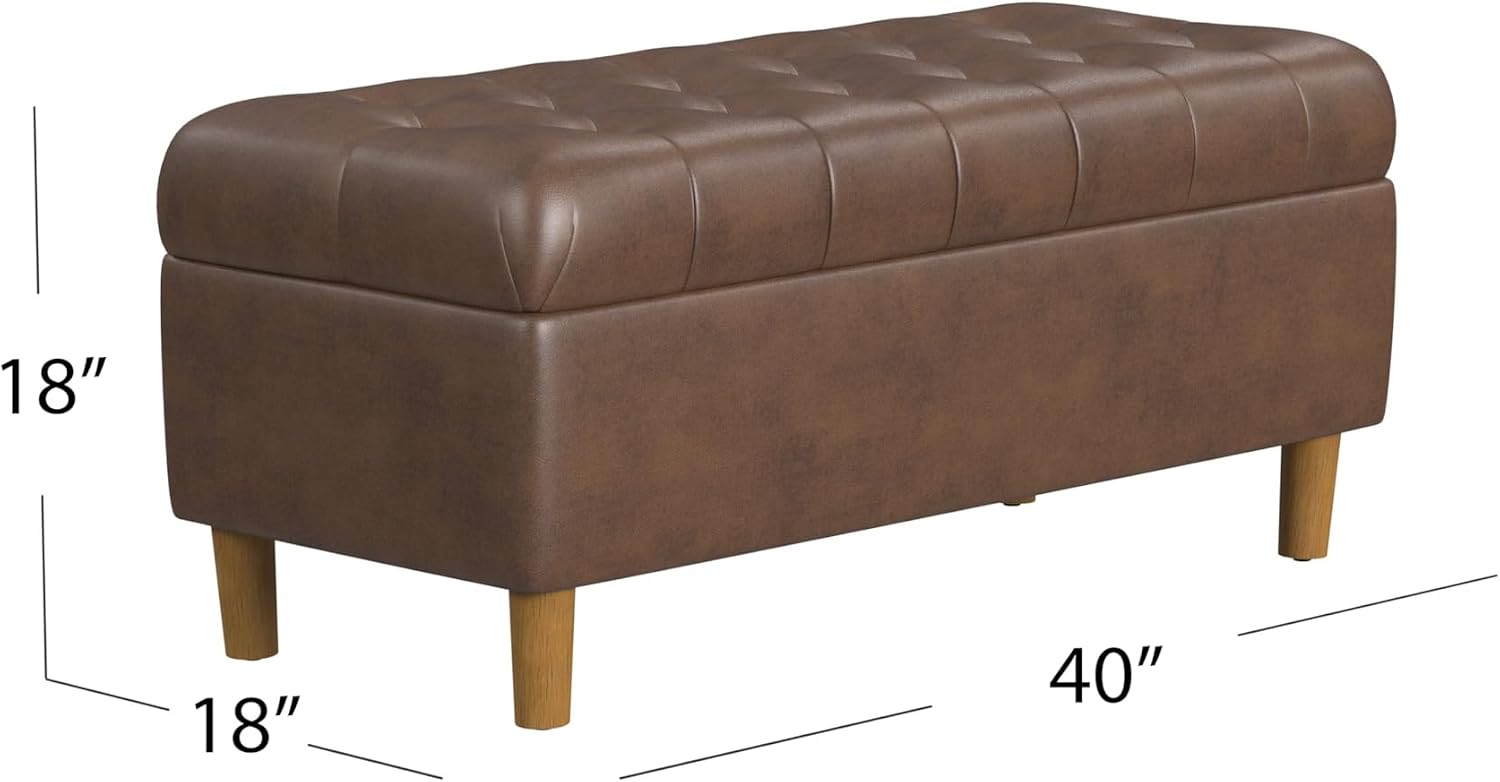 HomePop 40' Ainsley Button Tufted Storage Bench - Brown Faux Leather
