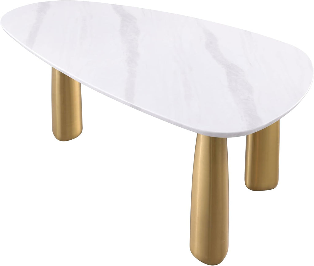 Furniture of America Gavora Modern 79-inch Oval Sintered Stone Top Dining Table with Gold Pedestal Legs, Seats up to 6, Easy Assembly for Home, Kitchen and Living Room, White