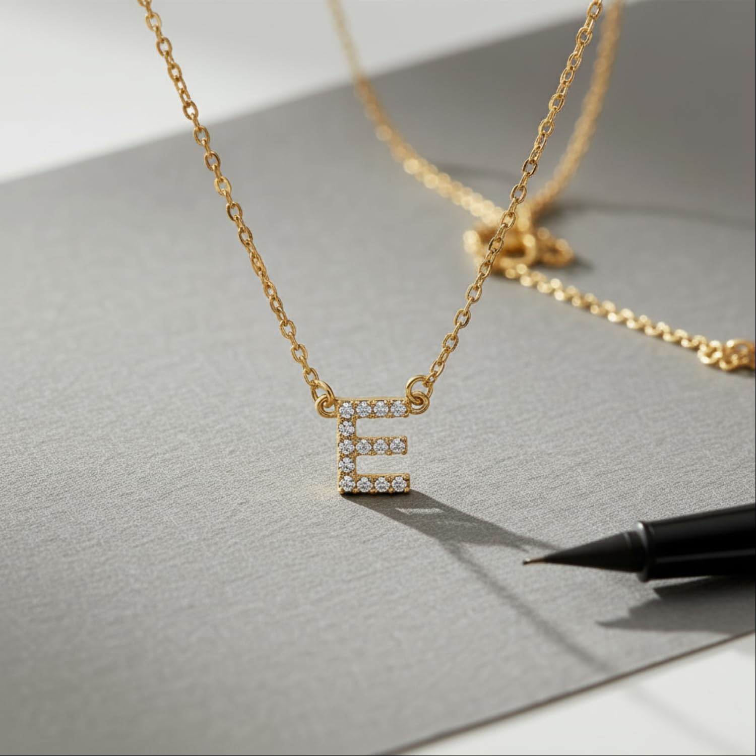 OAK & LUNA - 14K Solid Gold A-Z Initial Necklace with Diamonds – Dainty Diamond Letter Necklace – Custom Fine Jewelry Gift for Women