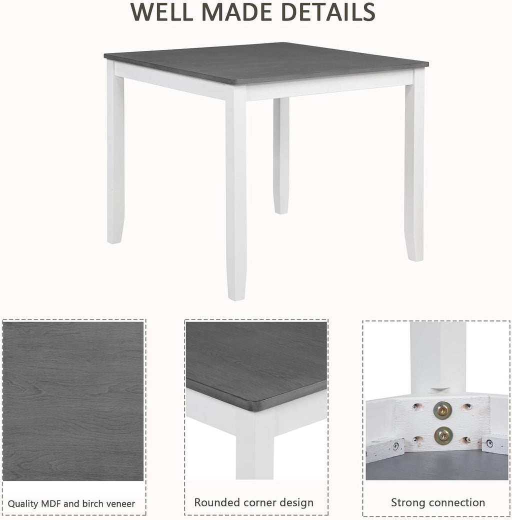 5-Piece Dining Table Set for 4, Kitchen Dining Table with 4 Soft Cushioned Solid Wood Chairs, Ideal for Home or Restaurant Use.(Gray & White_Small)