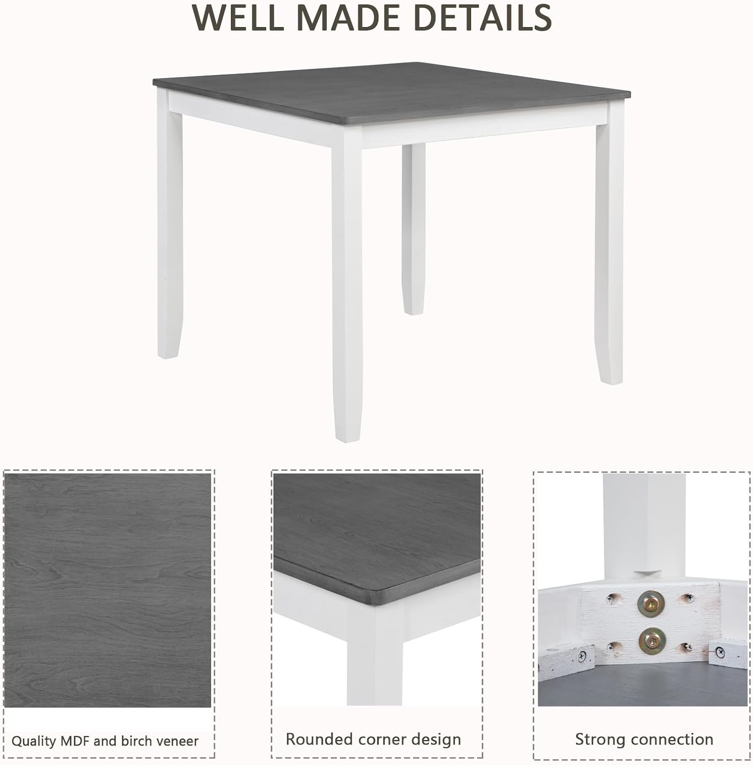 5-Piece Dining Table Set for 4, Kitchen Dining Table with 4 Soft Cushioned Solid Wood Chairs, Ideal for Home or Restaurant Use.(Gray & White_Small)