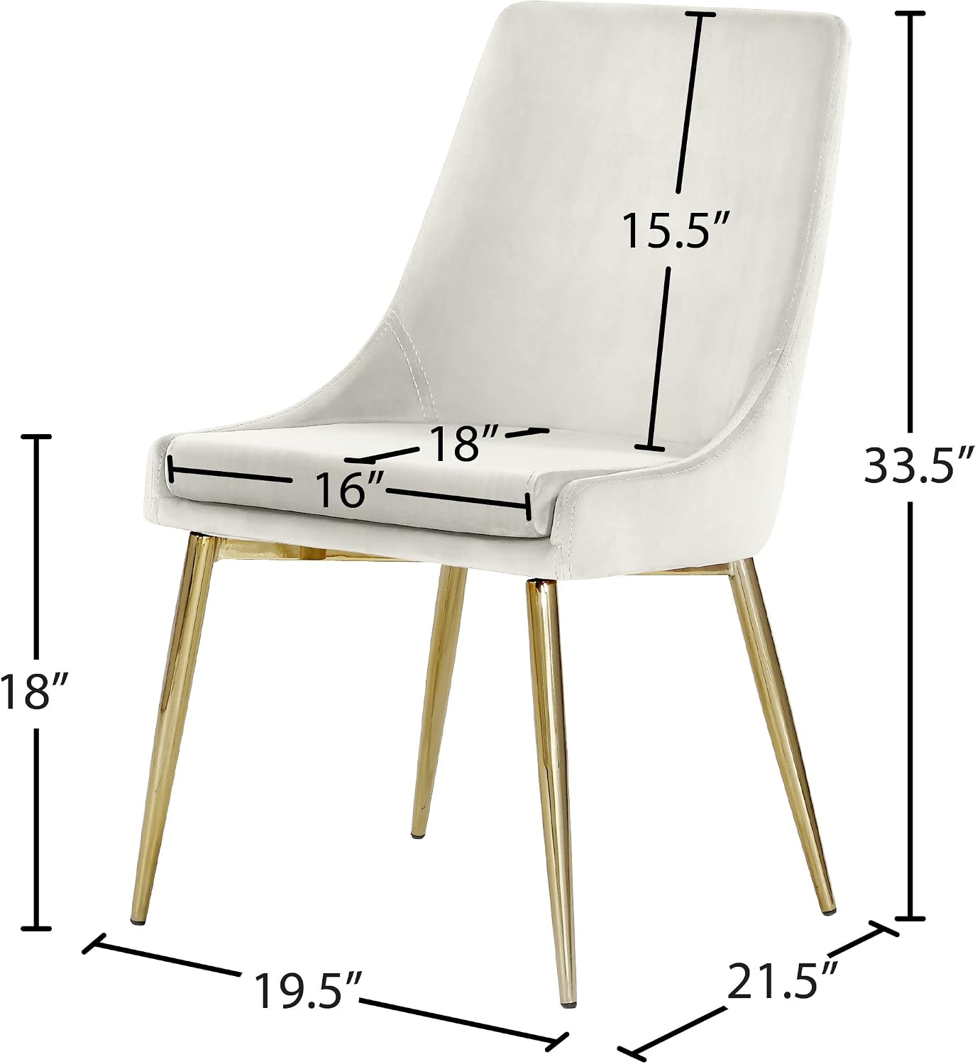 Meridian Furniture Karina Collection Modern | Contemporary Velvet Upholstered Dining Chair with Sturdy Metal Legs, Set of 2, 19.5' W x 21.5' D x 33.5' H, Cream