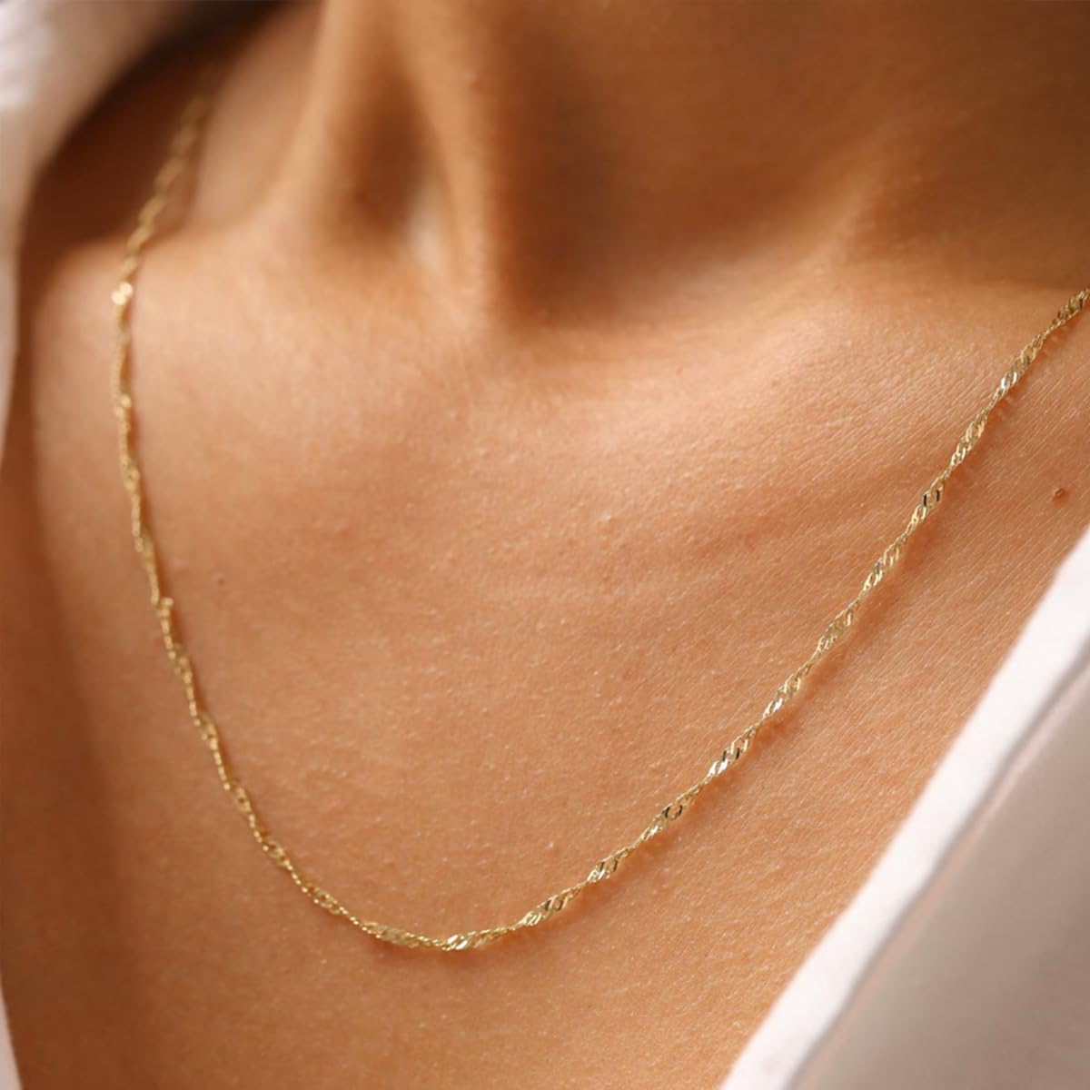 Jewelry Affairs 10k Yellow Real Solid Gold Singapore Chain Necklace, 1.5mm