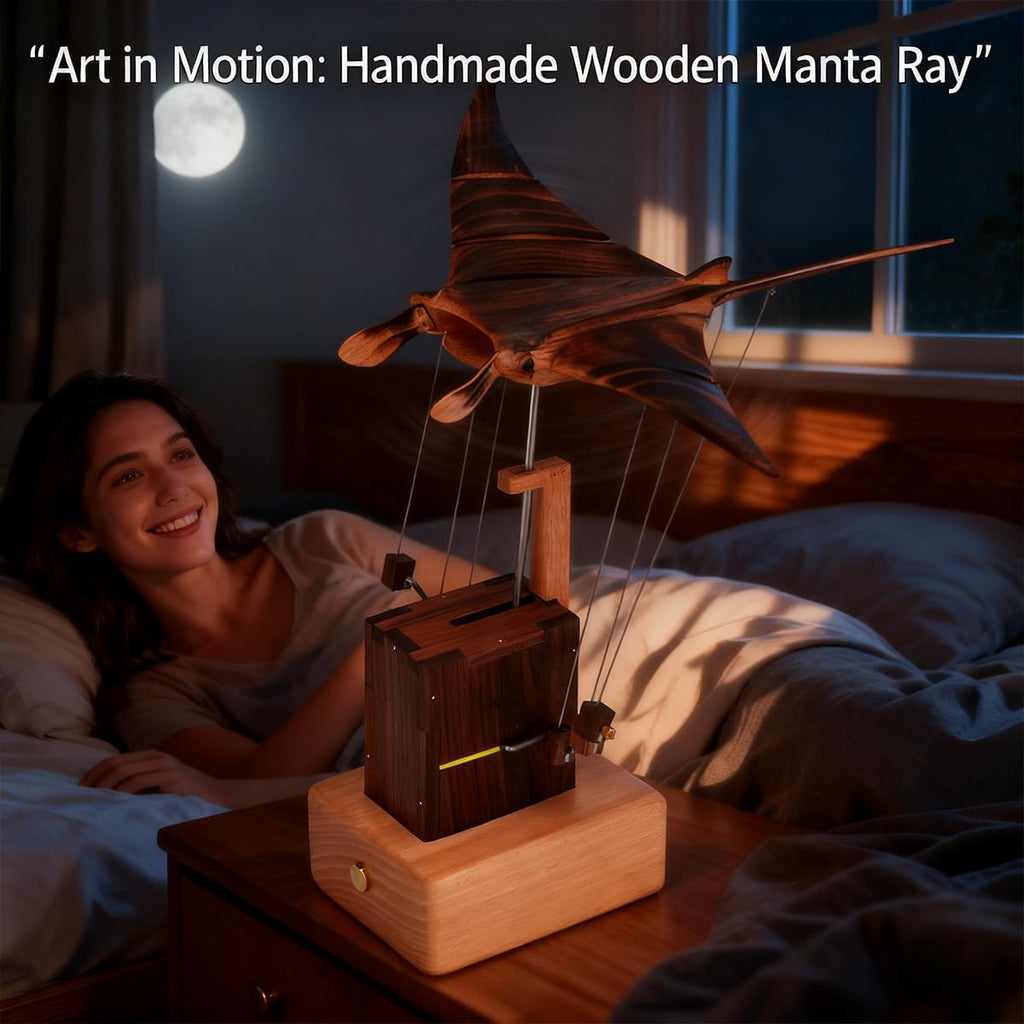 Wooden Mechanical ma-nta ra-y Dynamic Model, Kinetic Sculpture for Display