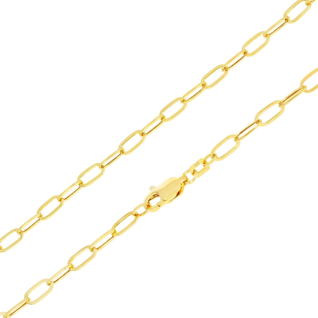 Nuragold 14k Real Yellow Gold Paperclip 3mm Elongated Cable Link Necklace (16'-24') Dainty Italian Jewelry for Men & Women