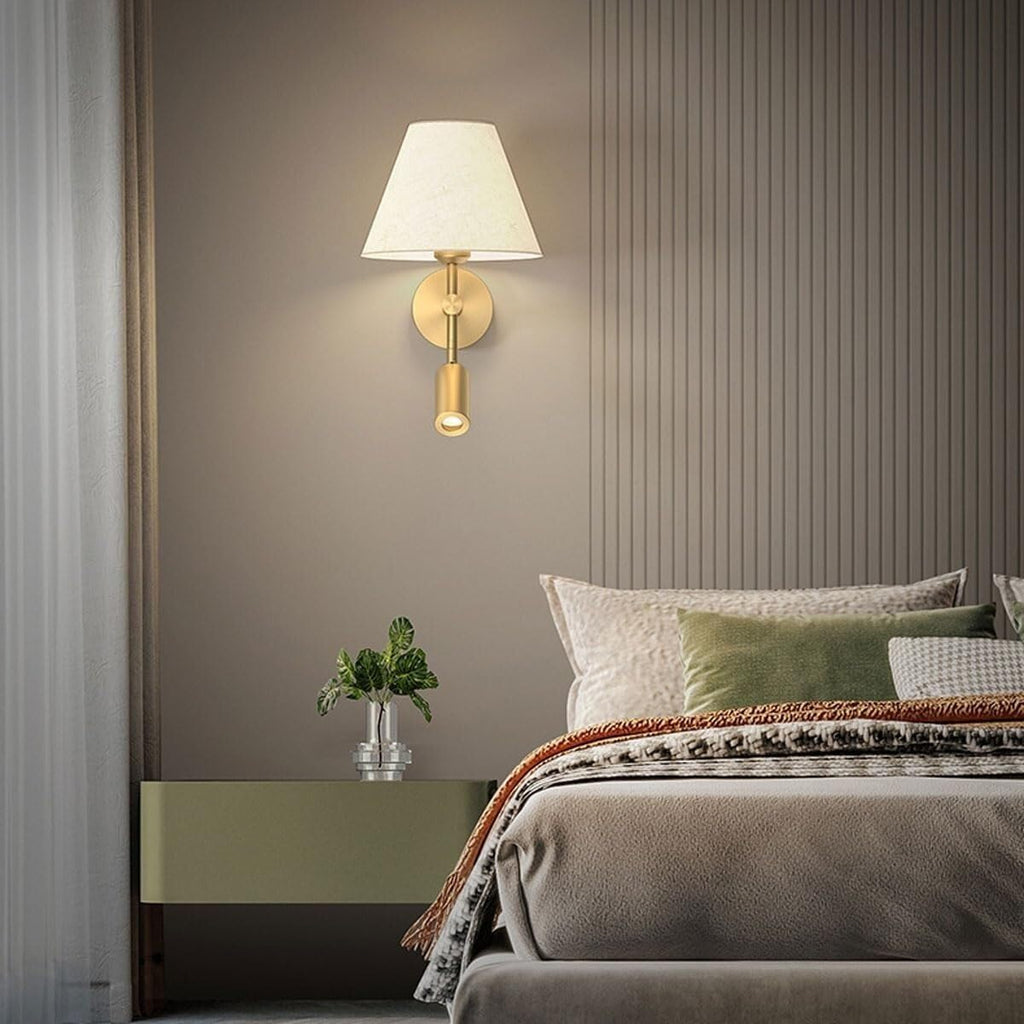 White Fabric Wall Light Modern Brass Reading All Copper Lamps Bedside Sconce with Spotlight Indoor Mounted E27 Base Lighting for Living Room Restaurant Loft Kitc Oldsix-66