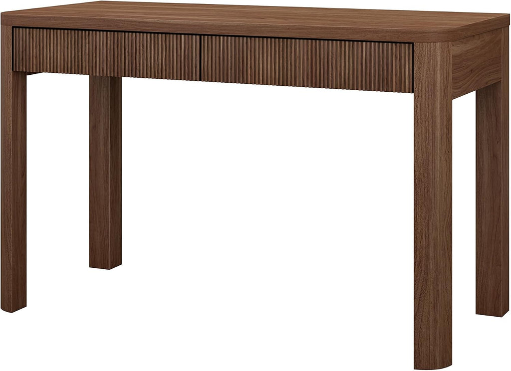 Henn&Hart 47.5'' Modern Rectangular Wooden Fluted Home Office Desk, Computer Desk, Ribbed Writing Table with 2 Drawers for Home Office, Medium Walnut