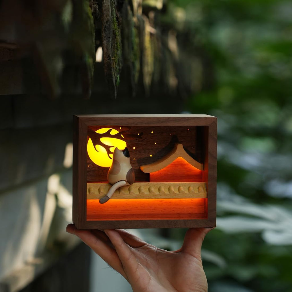 Wooden Cat Night Light with Warm Glow, 3D Layered Solid Wood Model, Touch Control Desk Lamp, Cozy Ambient Night Lamp, Relaxing Home Decor, Aesthetic Desk & Shelf Decor for Bedroom & Office