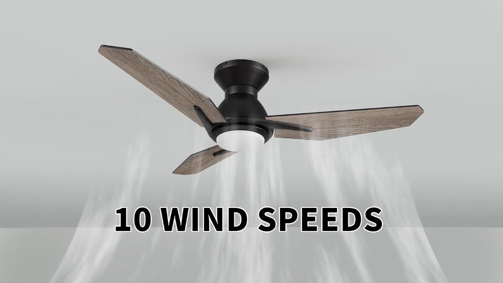 SMAFAN Smart Ceiling Fans with Lights Flush Mount 44', 3 Light Colors Dimmable, 10 Speeds DC Ceiling Fan with Remote, Outdoor Ceiling Fan Compatible with Alexa, Siri & Google Home, Black & Wood