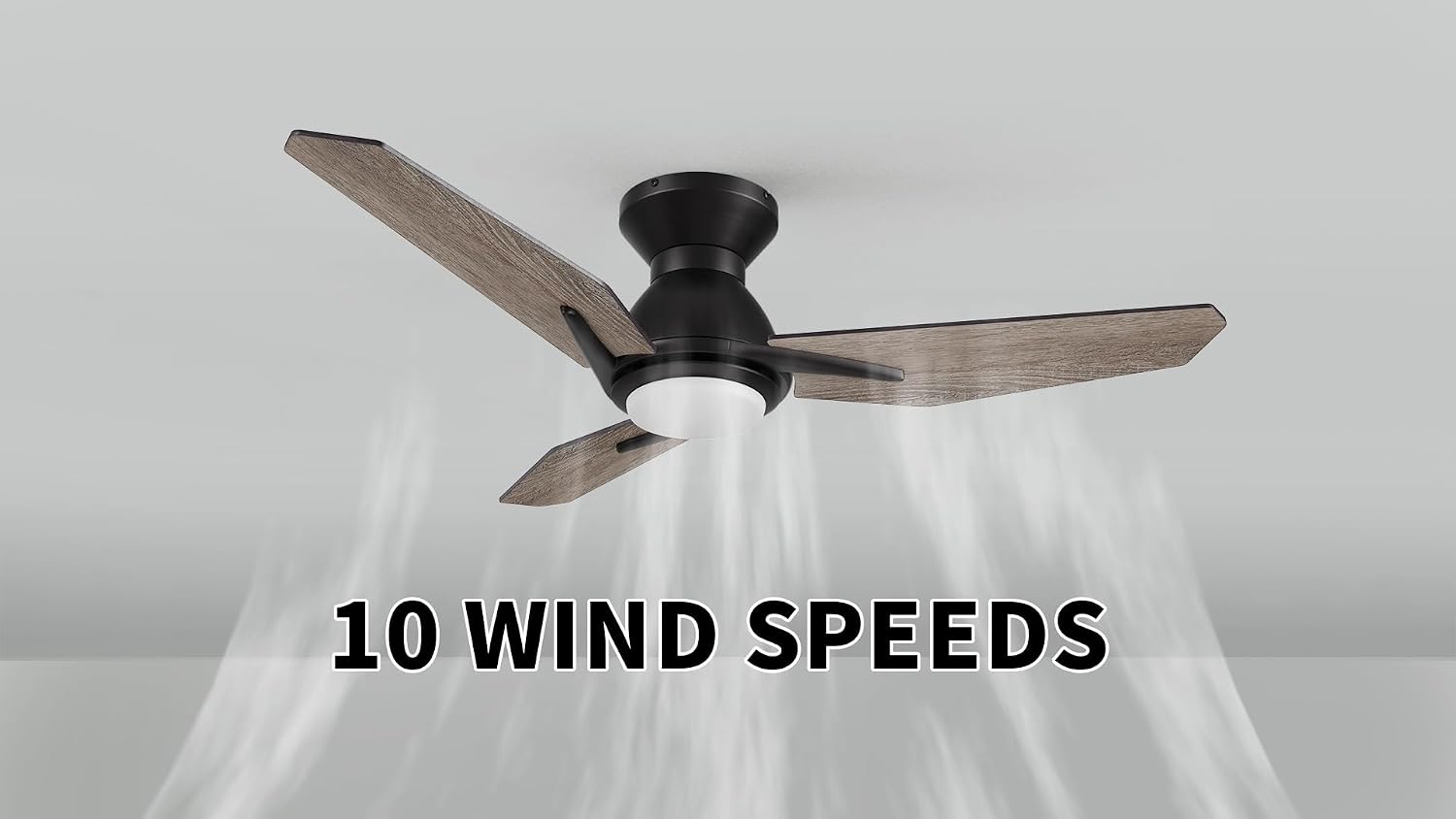 SMAFAN Smart Ceiling Fans with Lights Flush Mount 44', 3 Light Colors Dimmable, 10 Speeds DC Ceiling Fan with Remote, Outdoor Ceiling Fan Compatible with Alexa, Siri & Google Home, Black & Wood