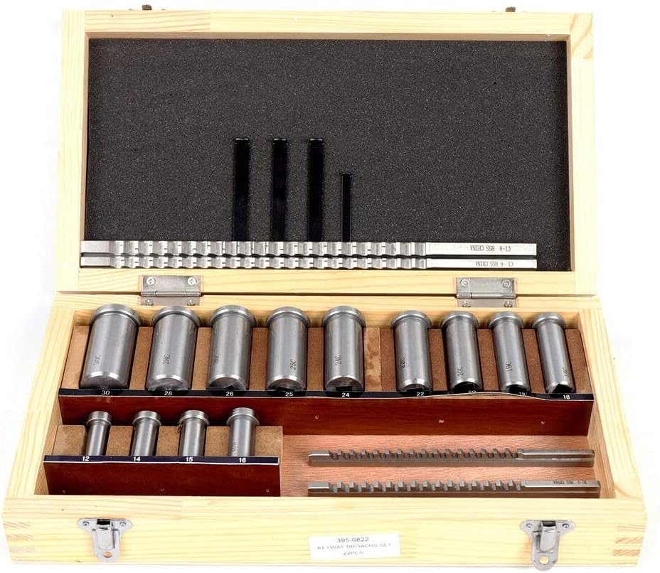 HSS Metric Keyway Broach Set, 22pcs Keyway Broach Collared Bushing Shim Set Metric Size Metal Processing Tool 4/5/6/8mm