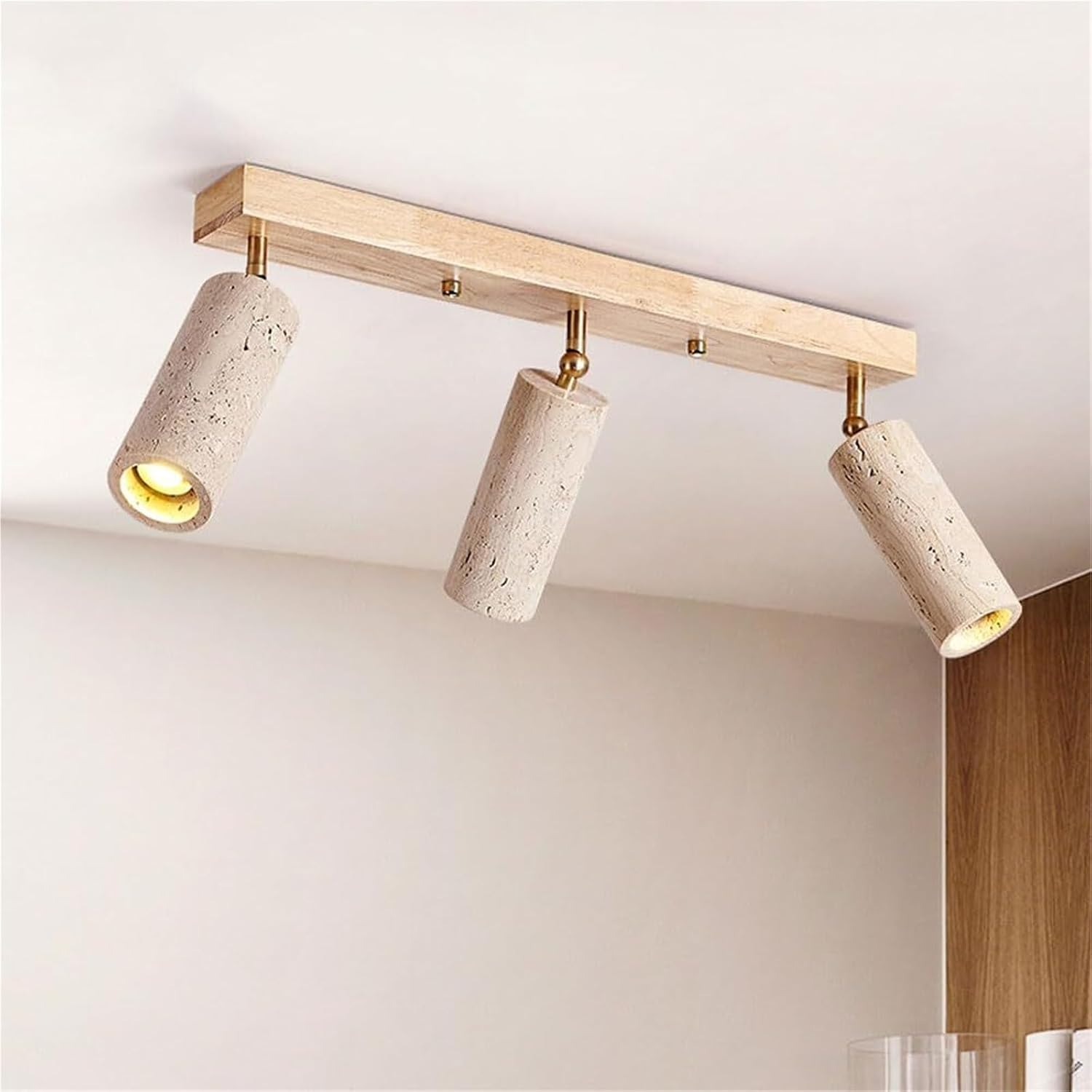 Wabi Sabi Flush Mount Ceiling Light 3-Light Yellow Travertine Spotlight Indoor Industrial Ceiling Lamp Natural Stone Vintage Chandelier Light Fixture For Corridors Bedroom Hallway Hotel(Log Color)