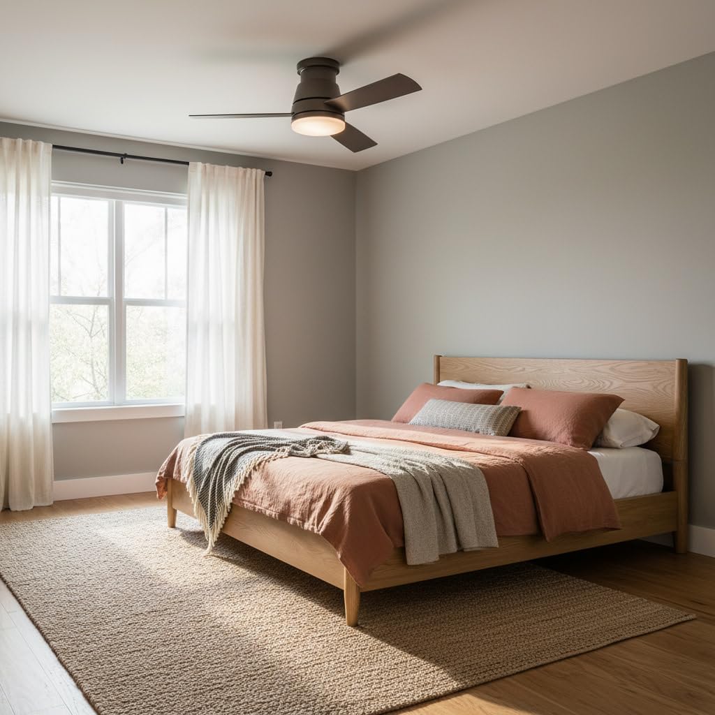 Hinkley Trey 44' Indoor/Outdoor Smart Ceiling Fan with Light and Remote, Modern Flush Mount, Composite Fan Blades, Integrated LED, Metallic Matte Bronze