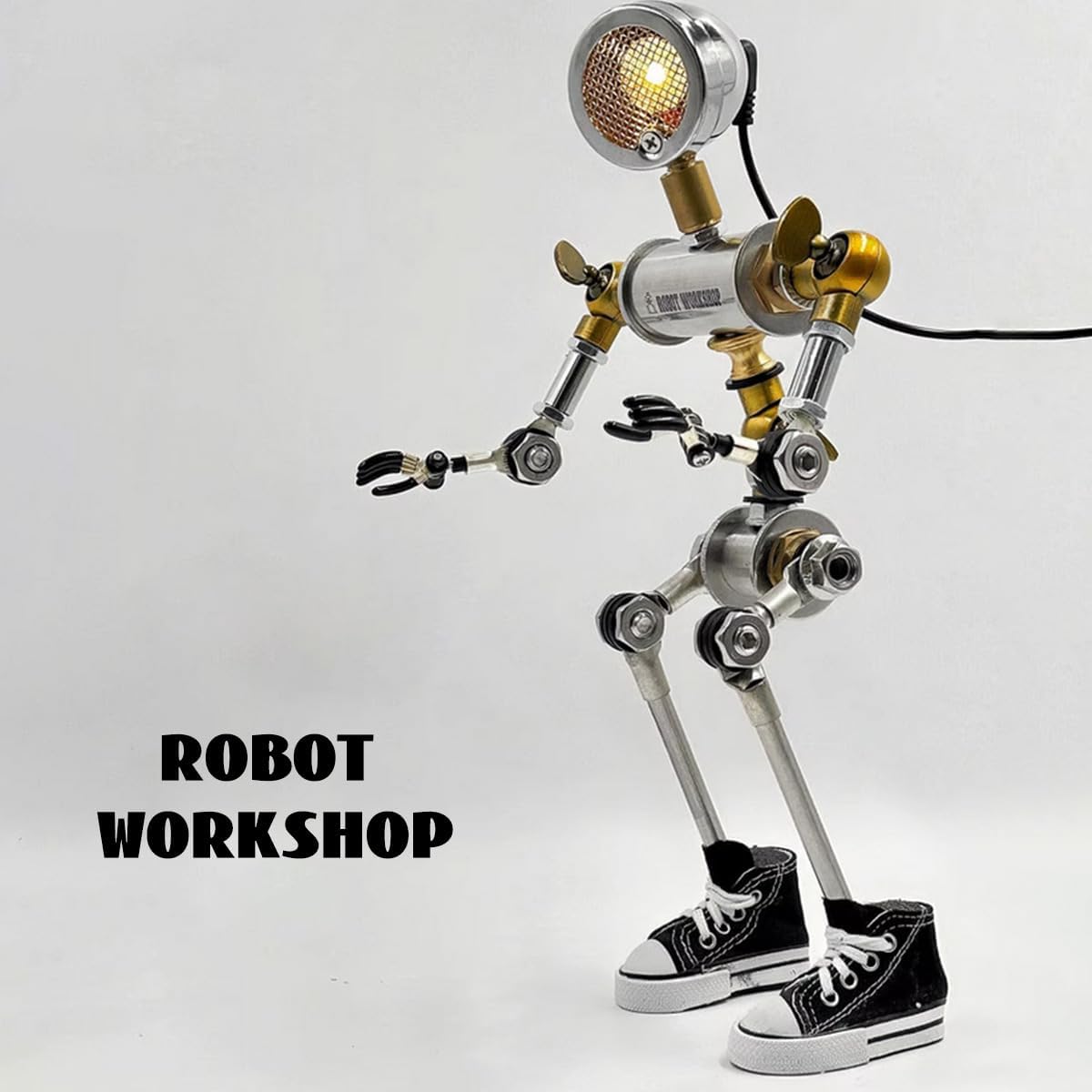 Mechanical Mecha 3D Metal Model Kit for Adults, Steampunk Robot Table Lamp Laser Cut Metal Robot Model Set, Chest Logo Desk Lamp Ornament Toy Decor Gift, Finished Version