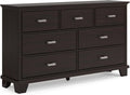 Signature Design by Ashley Covetown Bedroom Dresser, 62-Inch Wide 7-Drawer Storage, Dark Brown, Quick and Easy Assembly, Hardwood Solids, Engineered Wood Veneer, and MDF Substrates