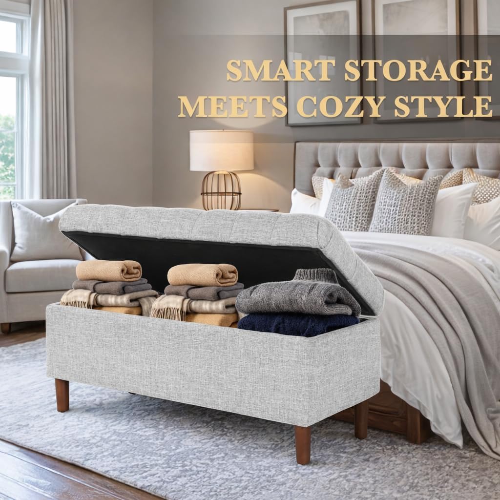 HomePop 40' Ainsley Button Tufted Storage Bench - Gray Woven
