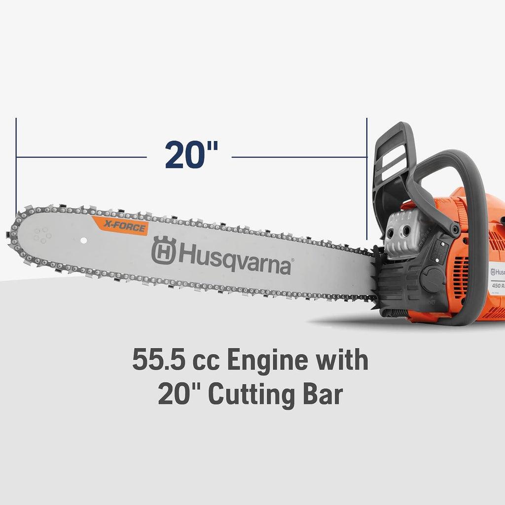 Husqvarna 455 Rancher Gas Chainsaw, 55-cc 3.5-HP, 2-Cycle X-Torq Engine, 20 Inch Chainsaw with Automatic Oiler, For Wood Cutting, Tree Trimming and Land Clearing, Gifts For Men