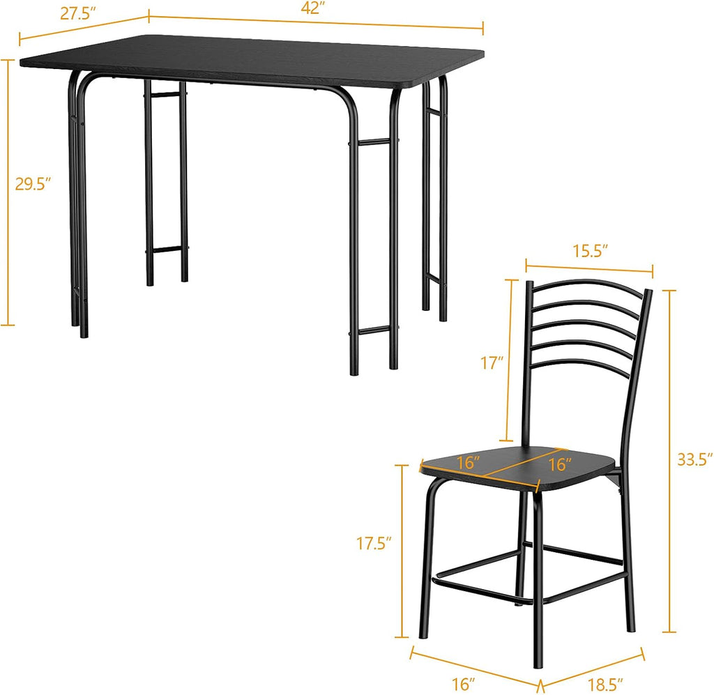 Giantex 5 PCS Dining Table Set 4 Person, Modern Kitchen Table and 4 Chairs, Wooden Top and Metal Legs, Home Dining Room Breakfast Furniture Rectangular Table, Black