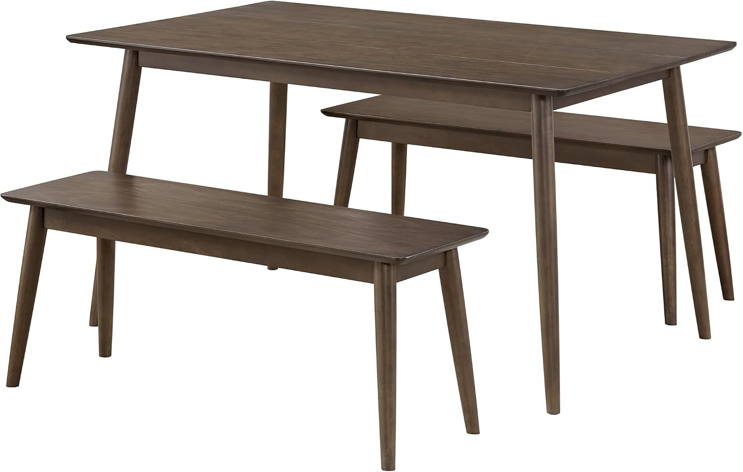 Alaterre Furniture Calais Dining – 3 Piece Dining Table Set for 4 with Benches – Mid Century Modern 59-Inch Solid Wood Kitchen & Dining Room Table with Two 46-Inch Bench (Pecan Finish)