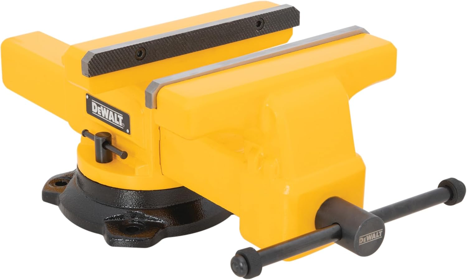 DEWALT 10-inch Jaw Width Heavy Duty Bench Vise, 10-inch Jaw Opening, 3.75-inch Throat, 360-Degree Locking Swivel Base with Anvil, Built-In Pipe Jaws