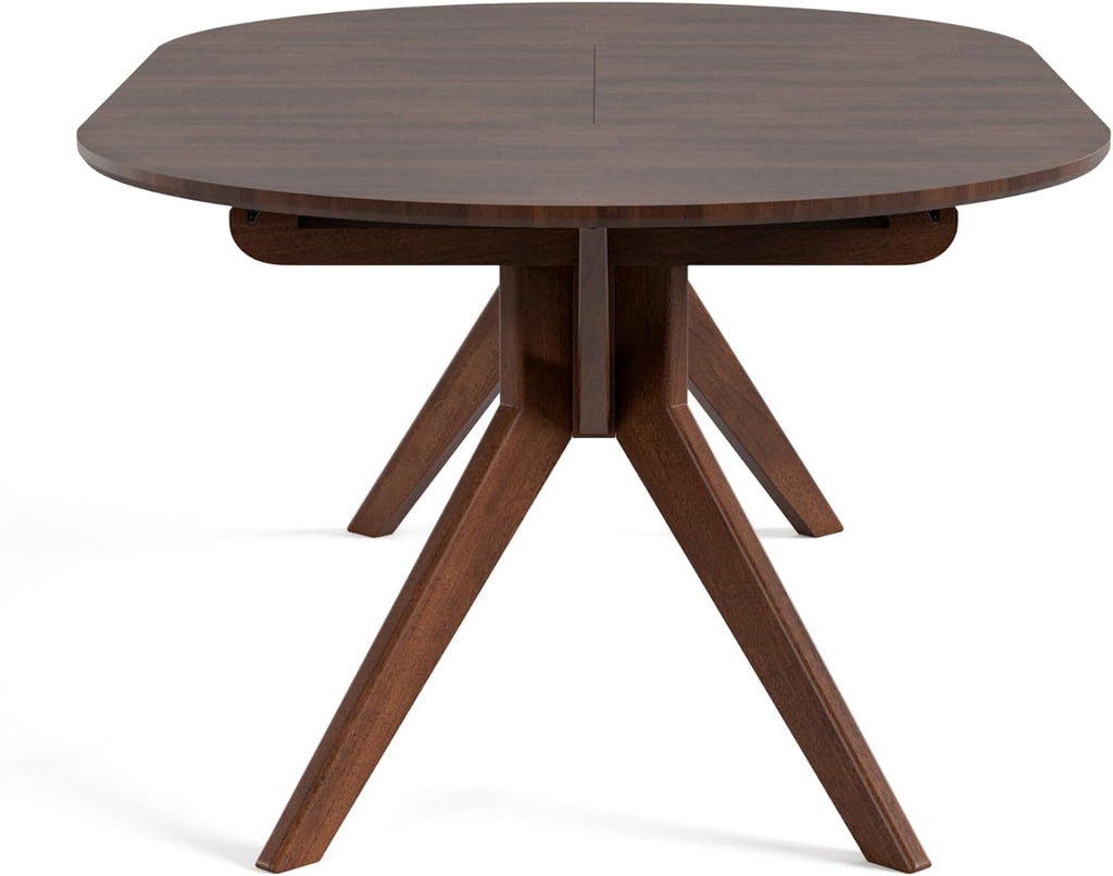 Furniture of America Nazaen V 78.5' Mid-Century Modern Solid Wood Live Edge Extendable Dining Table with Steel Support, Walnut Finish, Seats 6–8