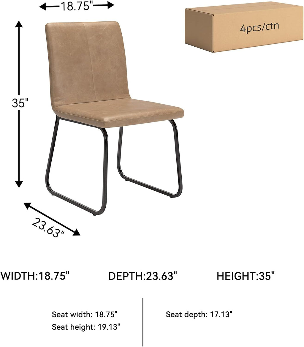 Signature Design by Ashley Pharwynn Casual Indoor Faux Leather Upholstered Armless Dining Chair with Sled Base, Set of 4, Light Brown & Black