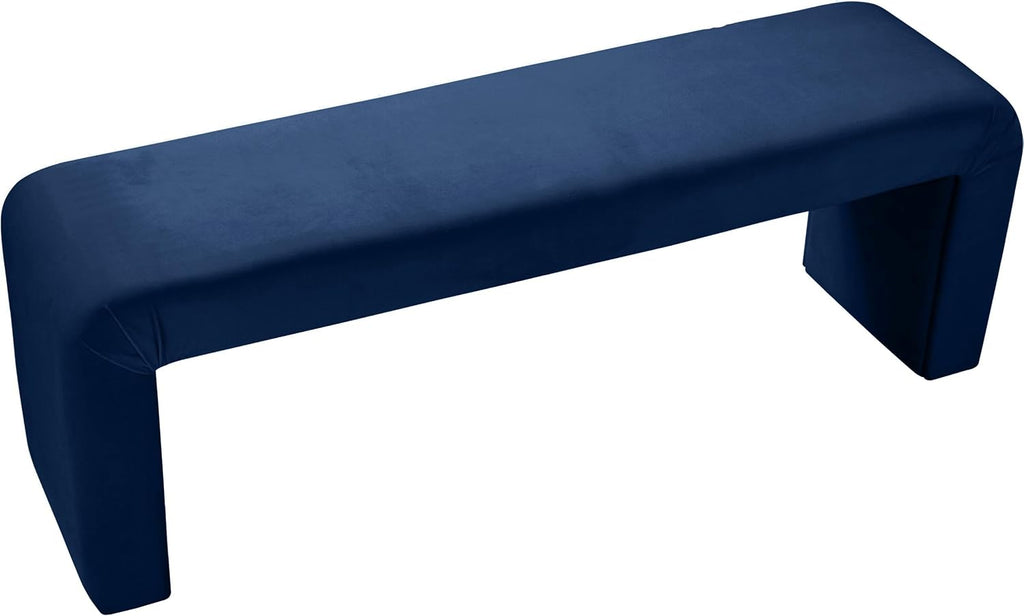 Meridian Furniture Minimalist Collection Modern | Contemporary Velvet Upholstered Bench, 53' W x 14.75' D x 18.25' H, Navy
