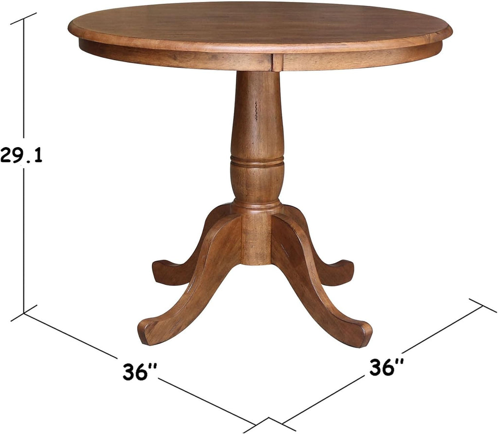 IC INTERNATIONAL CONCEPTS 36' Solid Wood Round Top Pedestal Table in Distressed Oak - 29.1' Height