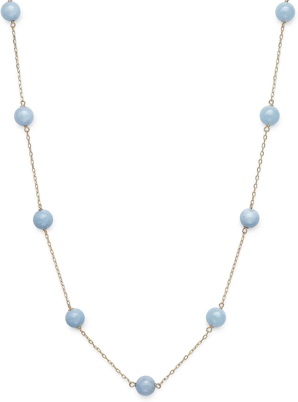 Belacqua Natural Milky Blue Aquamarine Station Necklace in 10K Yellow Gold, 6mm Round, 18' Cable Chain, Dainty Jewelry for Women, Gift Box Included