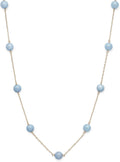 Belacqua Natural Milky Blue Aquamarine Station Necklace in 10K Yellow Gold, 6mm Round, 18' Cable Chain, Dainty Jewelry for Women, Gift Box Included