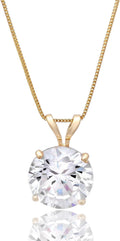 MAX + STONE 14k Gold 8mm Round Solitaire Cubic Zirconia Pendant Necklace for Women with 18 Inch Box Chain